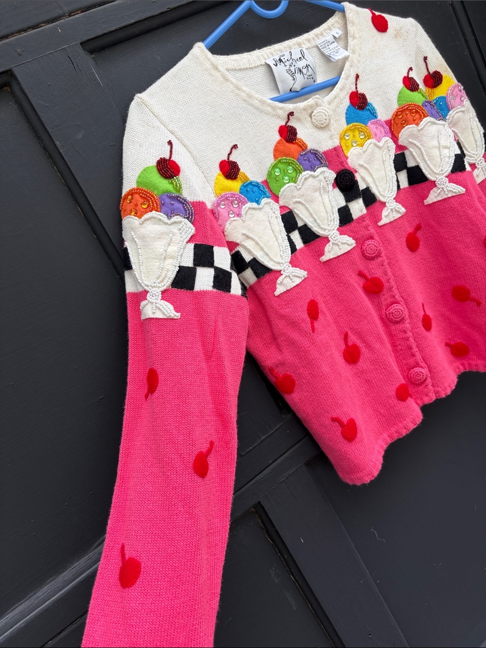 Vintage Michael Simon Hot Pink Ice Cream Appliqué Cardigan - Picture 12 of 12